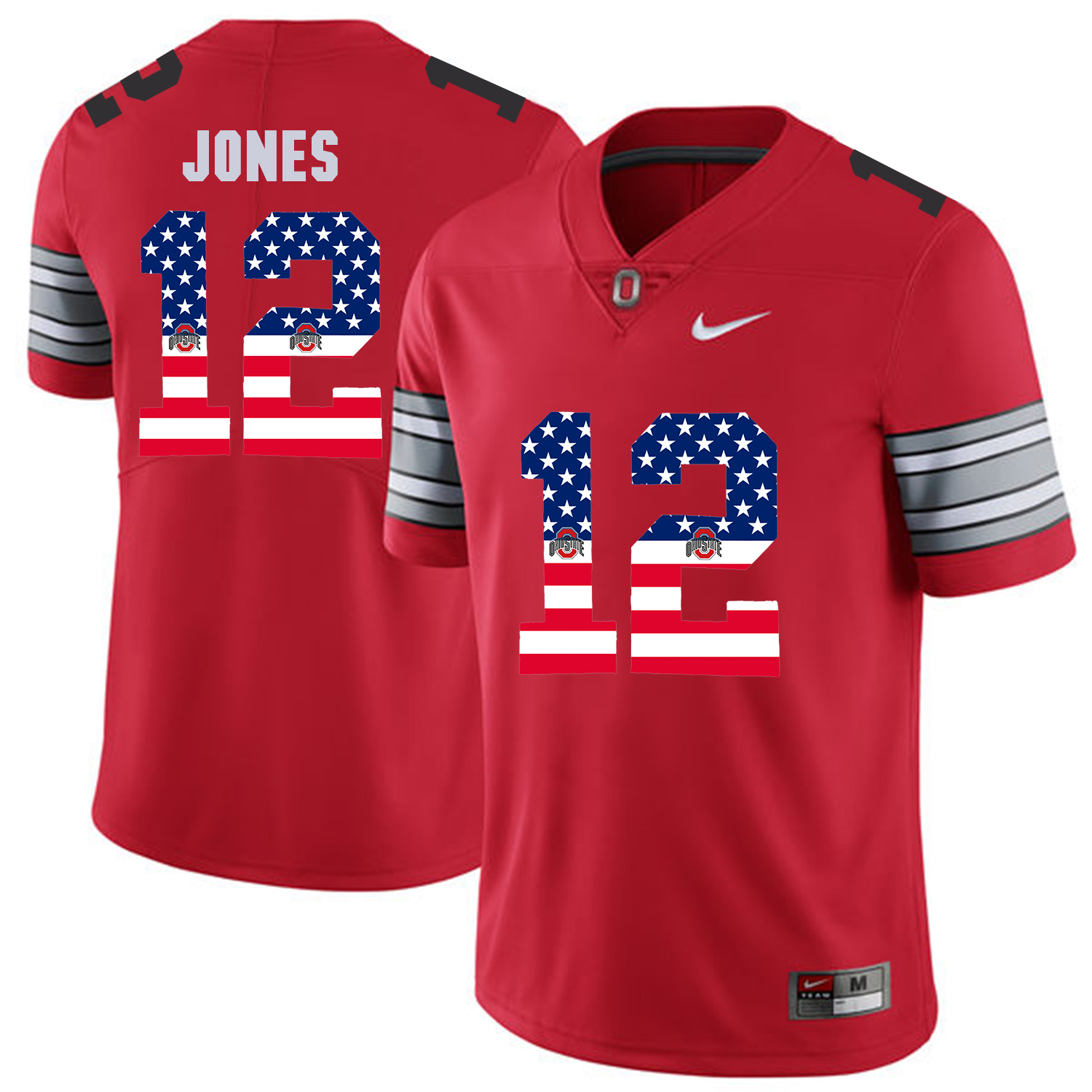 Men Ohio State 12 Jones Red Flag Customized NCAA Jerseys